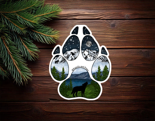 Wolf Paw Print Sticker